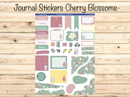 Cherry Blossom Weekly Planner Stickers, Pastel Floral Journal Kit