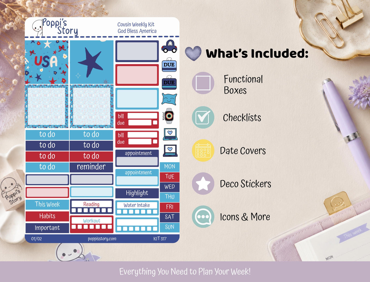 God Bless America Hobonichi Cousin Weekly Kit
