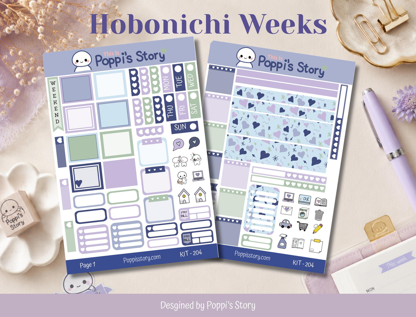 Poppi Character Hobonichi Weeks Sticker Kit, Pastel Planner Functional Stickers