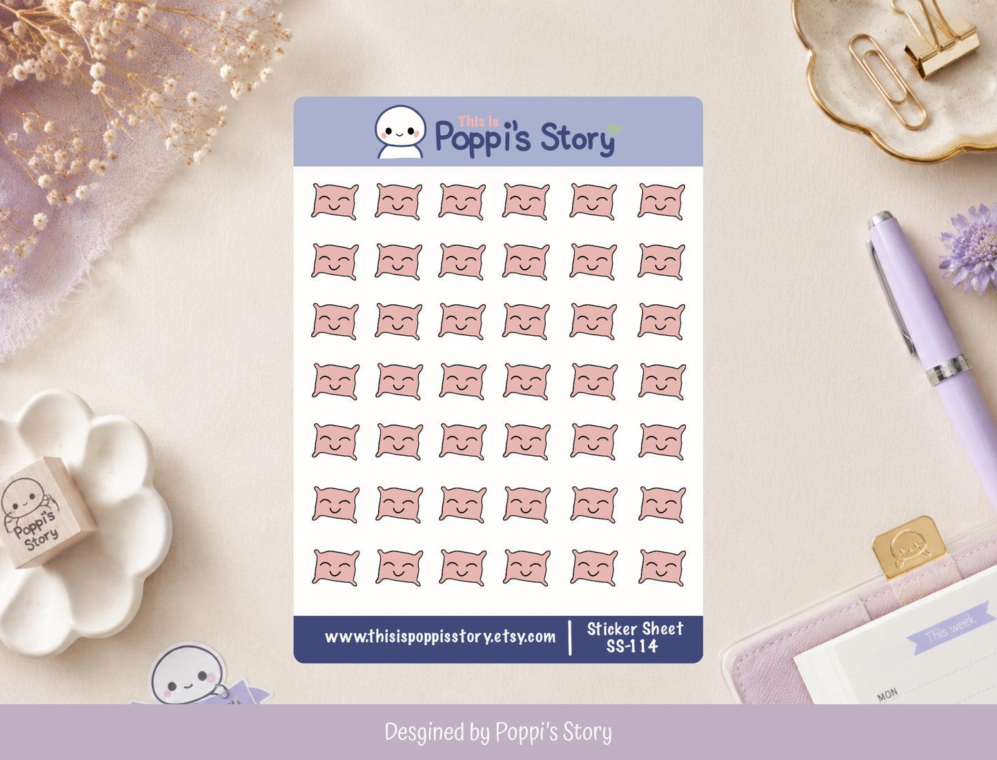 Sleep Tracker Pillow Stickers | Bedtime Routine Planner Icons (Hobonichi Weeks)