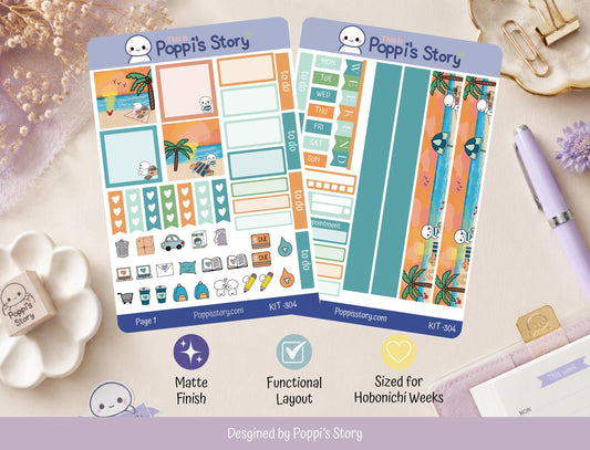 Hobonichi Cousin Weekly Sticker Kit | Pastel Tropical Beach Planner Supplies