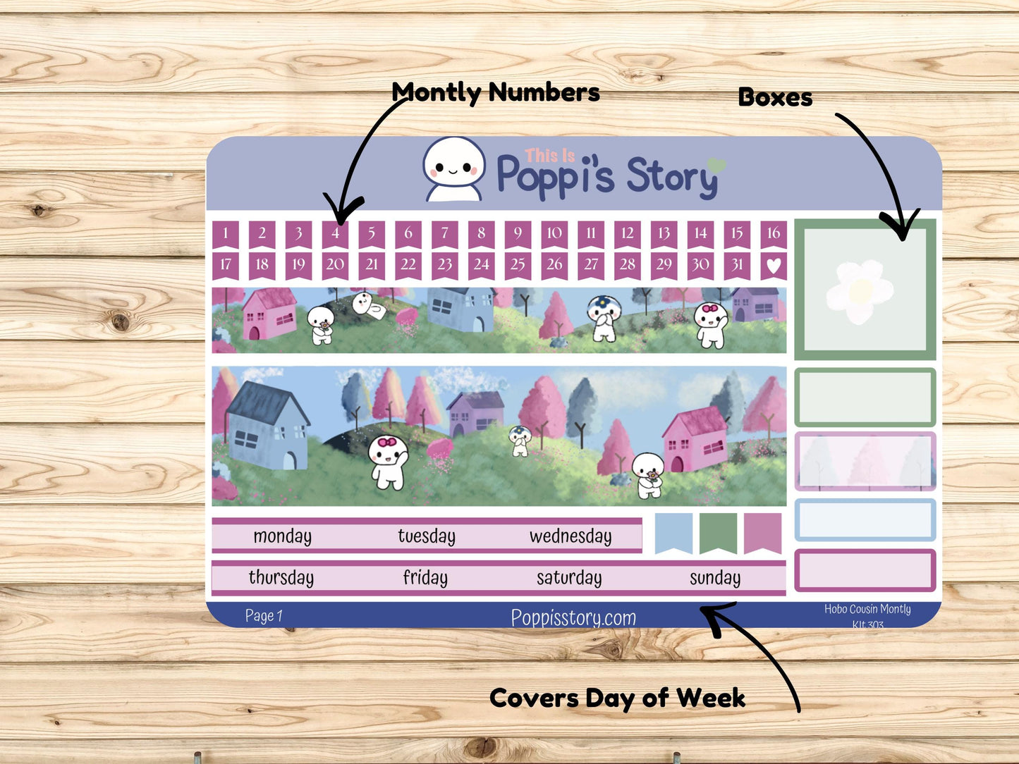 Poppi's Story Hobonichi Cousin Monthly Sticker Kit | Scenic Planner Layout Stickers
