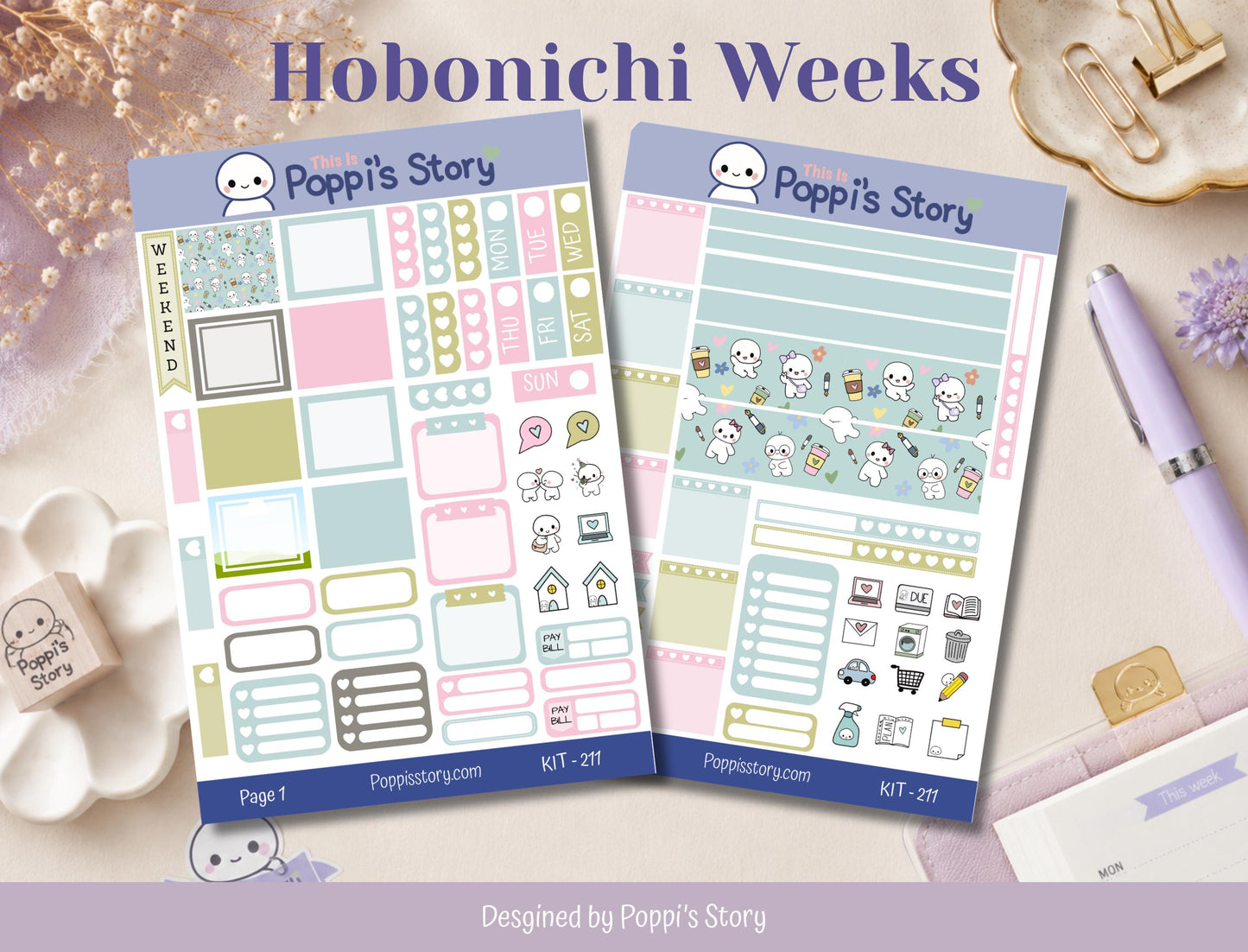 Poppi & Friends Hobonichi Weeks Sticker Kit