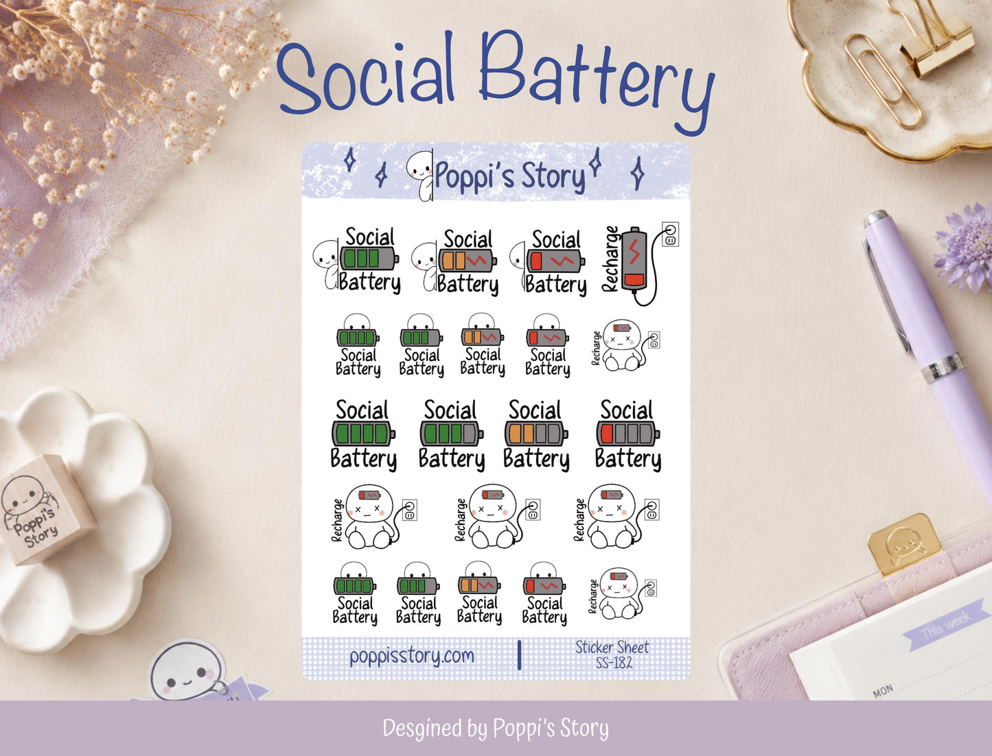 Social Battery Poppi Sticker Sheet