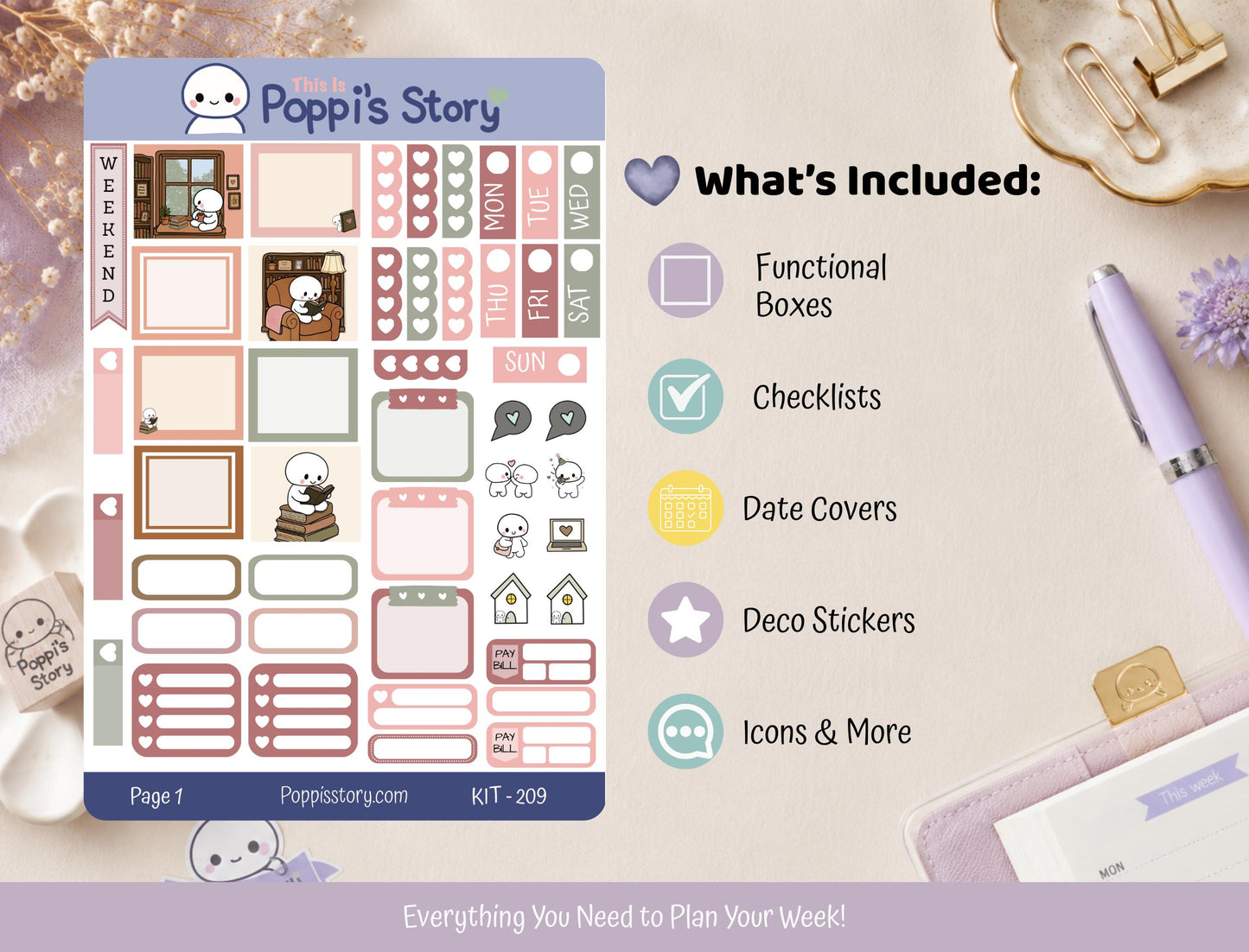 Cozy Reading Nook Hobonichi Weeks Sticker Kit