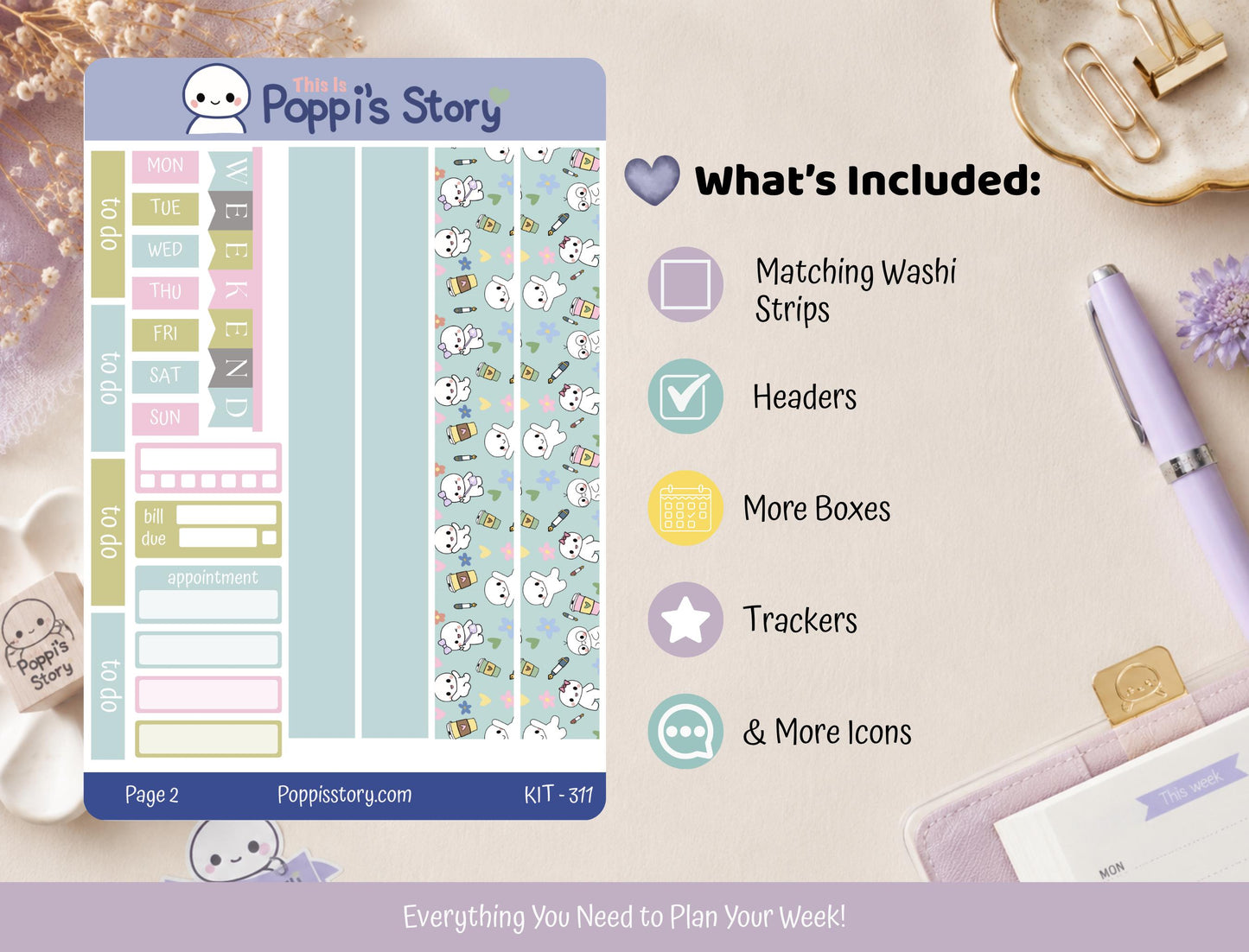 Poppi & Friends Hobonichi Cousin Sticker Kit