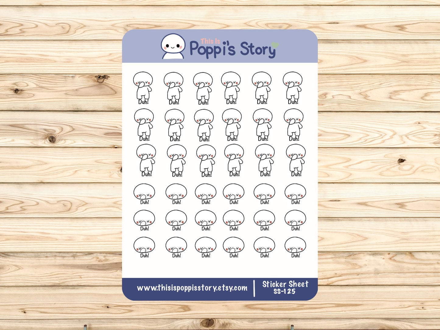 Poppi Duh Facepalm Planner Stickers, Hobonichi Weeks Journaling Mood Stickers