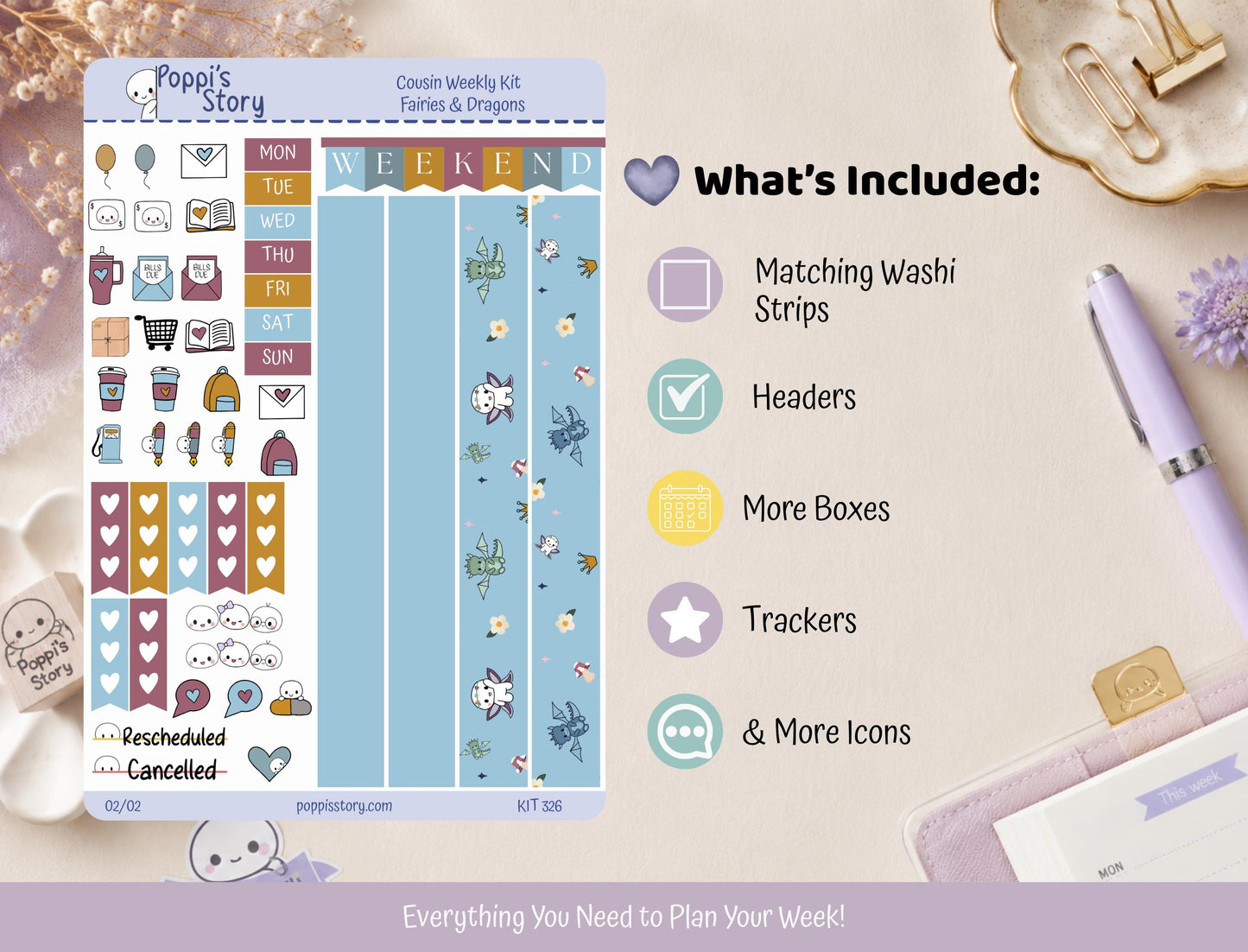 Fairies & Dragons Hobonichi Cousins Weekly Sticker Kit