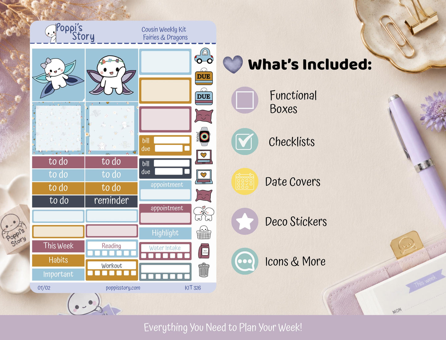 Fairies & Dragons Hobonichi Cousins Weekly Sticker Kit
