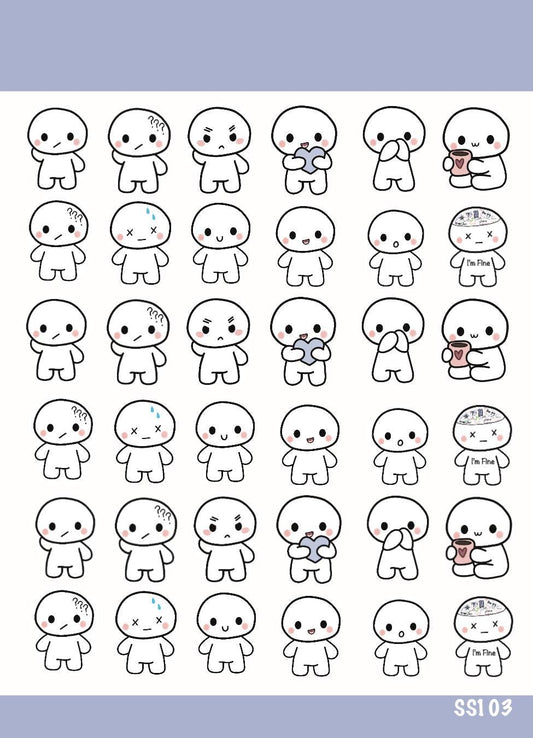Poppi Emotional Character Stickers | Matte Planner Journal Art Sheet
