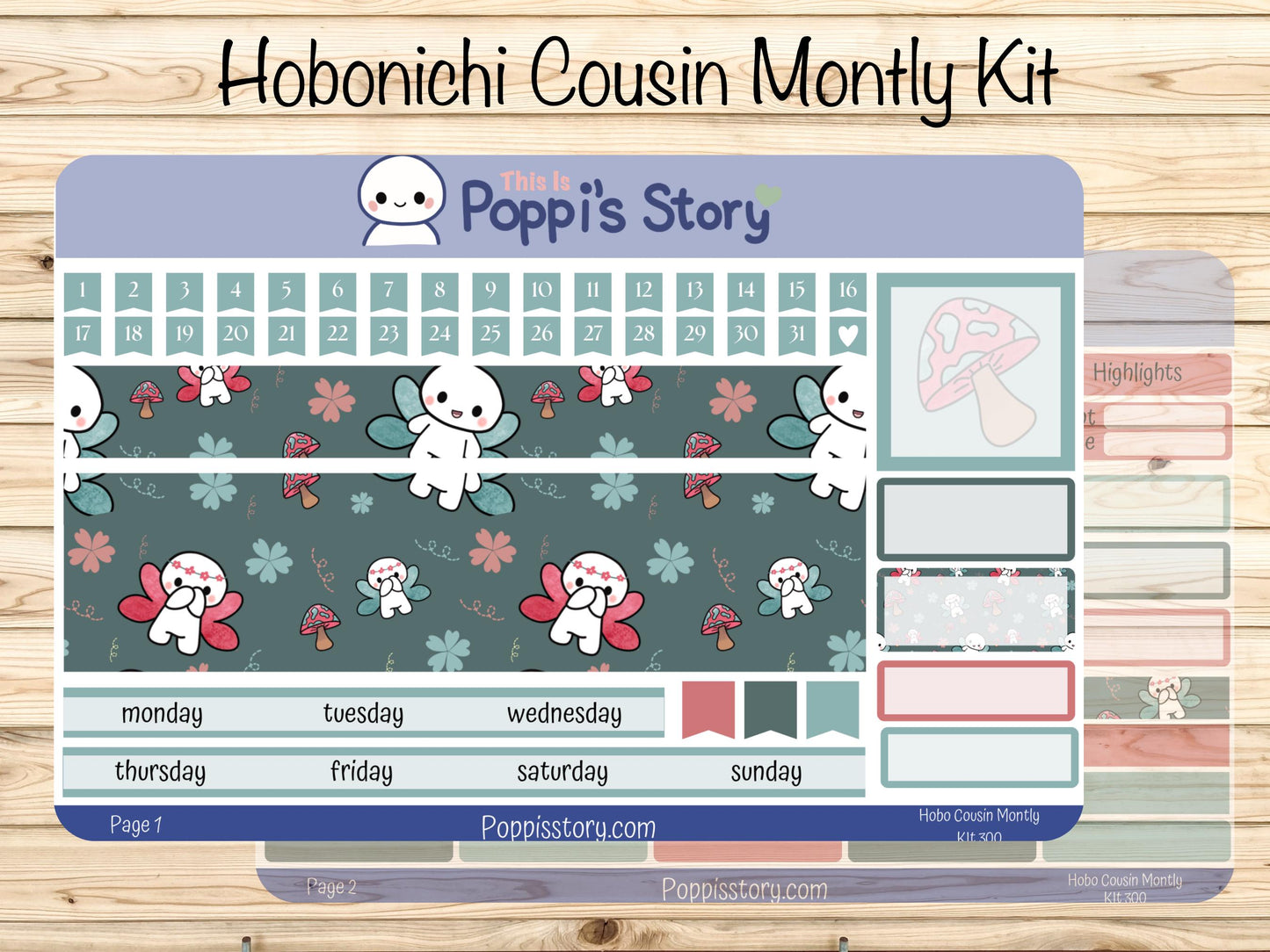 Poppi Character Hobonichi Cousin Monthly Sticker Kit | Functional Planner Pages