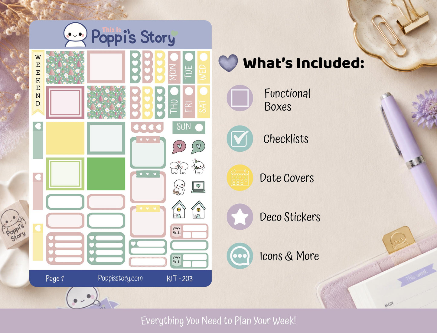 Spring Meadow Hobonichi Weeks Sticker Kit