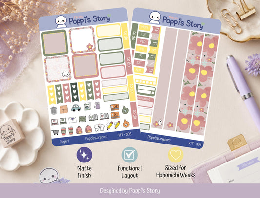 Pastel Floral Hobonichi Cousin Weekly Sticker Kit | Cozy Journal Planner Stickers