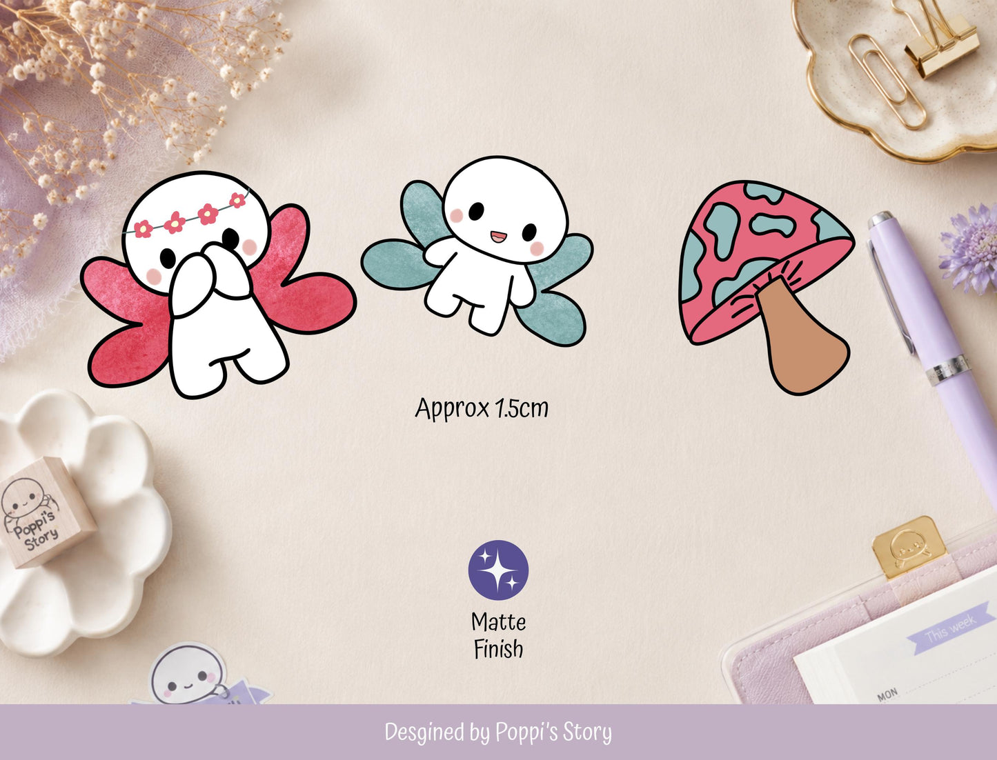 Fairy Friends Sticker Sheet | Kawaii Mushroom Planner Stickers | Fantasy Scrapbook Decor