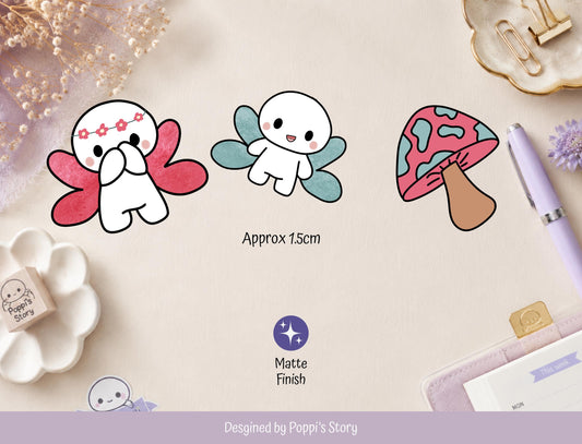 Fairy Friends Sticker Sheet | Kawaii Mushroom Planner Stickers | Fantasy Scrapbook Decor