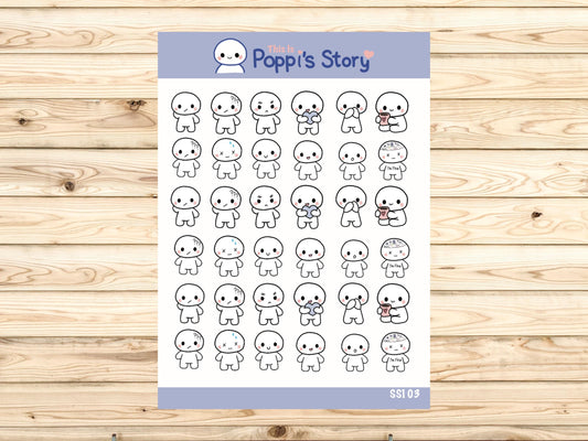 Poppi Emotional Character Stickers | Matte Planner Journal Art Sheet