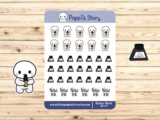 New Ink Bottle Planner Stickers | Kawaii Stationery Tracker Sheet