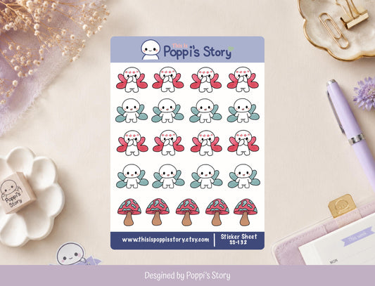 Fairy Friends Sticker Sheet | Kawaii Mushroom Planner Stickers | Fantasy Scrapbook Decor