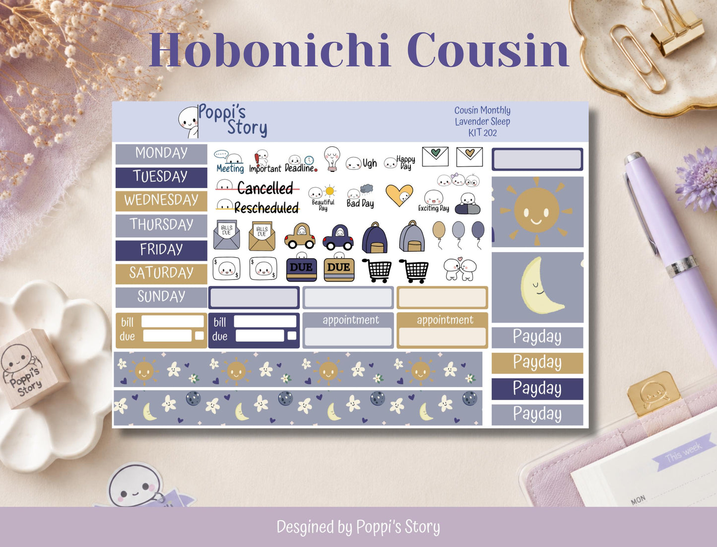 Lavender Sleep | Hobonichi Cousin Monthly Sticker Kit