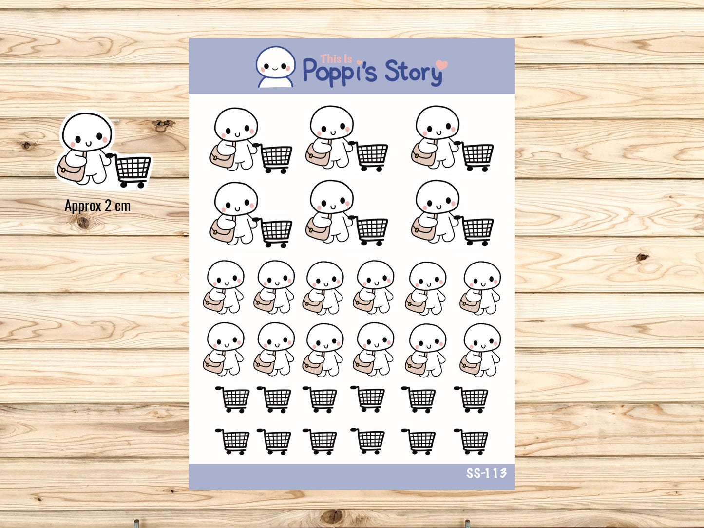 Poppi Shopping Cart Stickers, Kawaii Planner Icons, Errand Tracker, Matte Finish