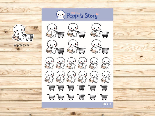 Poppi Shopping Cart Stickers, Kawaii Planner Icons, Errand Tracker, Matte Finish