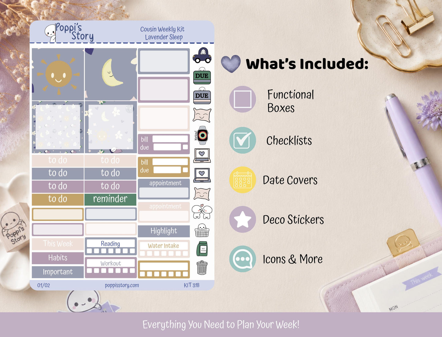 Lavender Sleep Hobonichi Cousin Weekly Kit