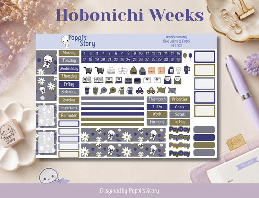 Blue Jeans & Poppi | Hobonichi Weeks Monthly Sticker Kit