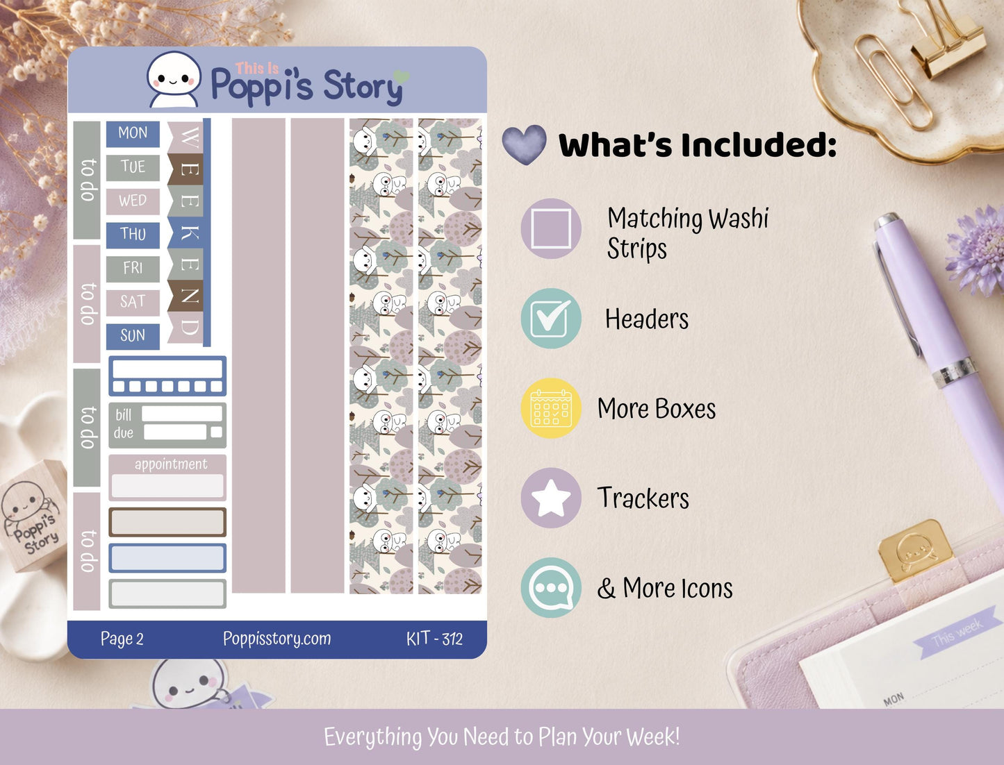 Forest Friends Hobonichi Cousin Sticker Kit