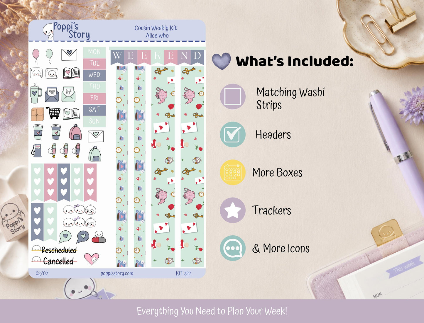 Alice, Who? | Hobonichi Cousin Weekly Sticker Kit