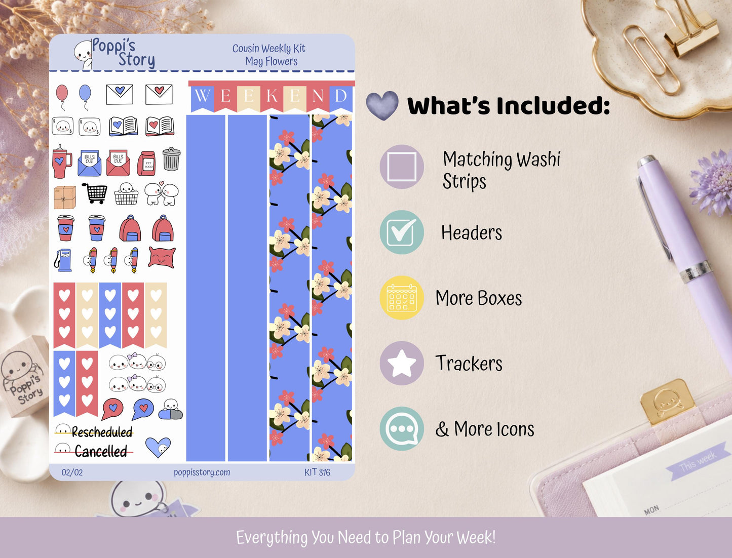 May Flowers Hobonichi Cousin Weekly Kit
