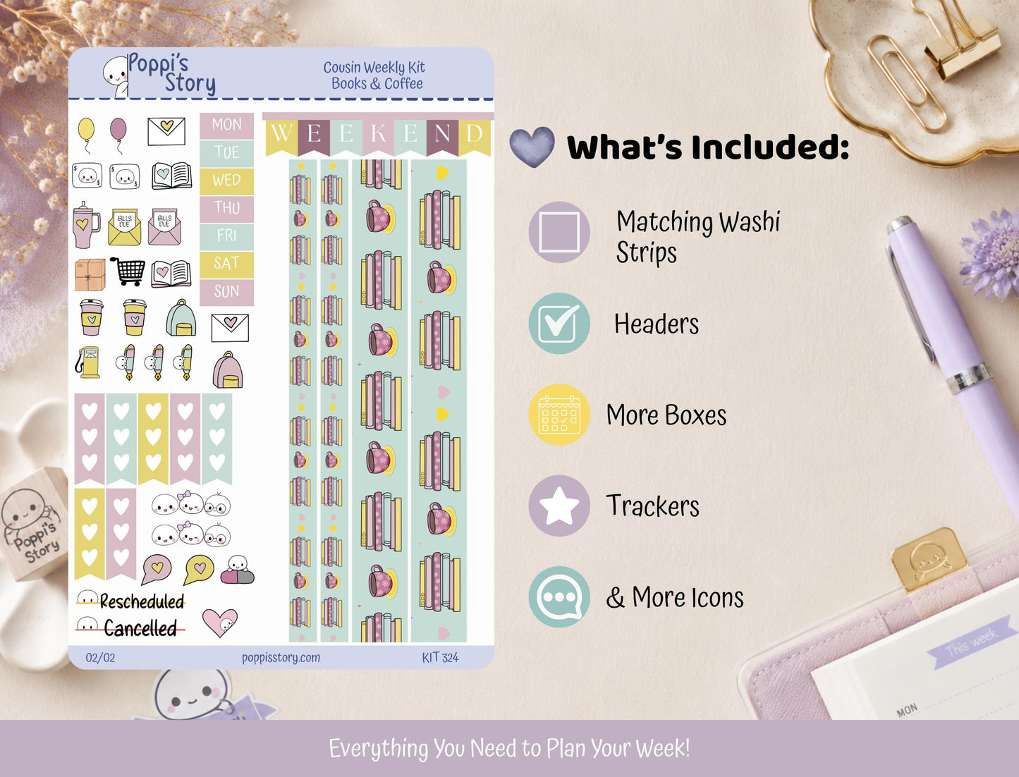 Coffee & Books Hobonichi Cousin Sticker Kit