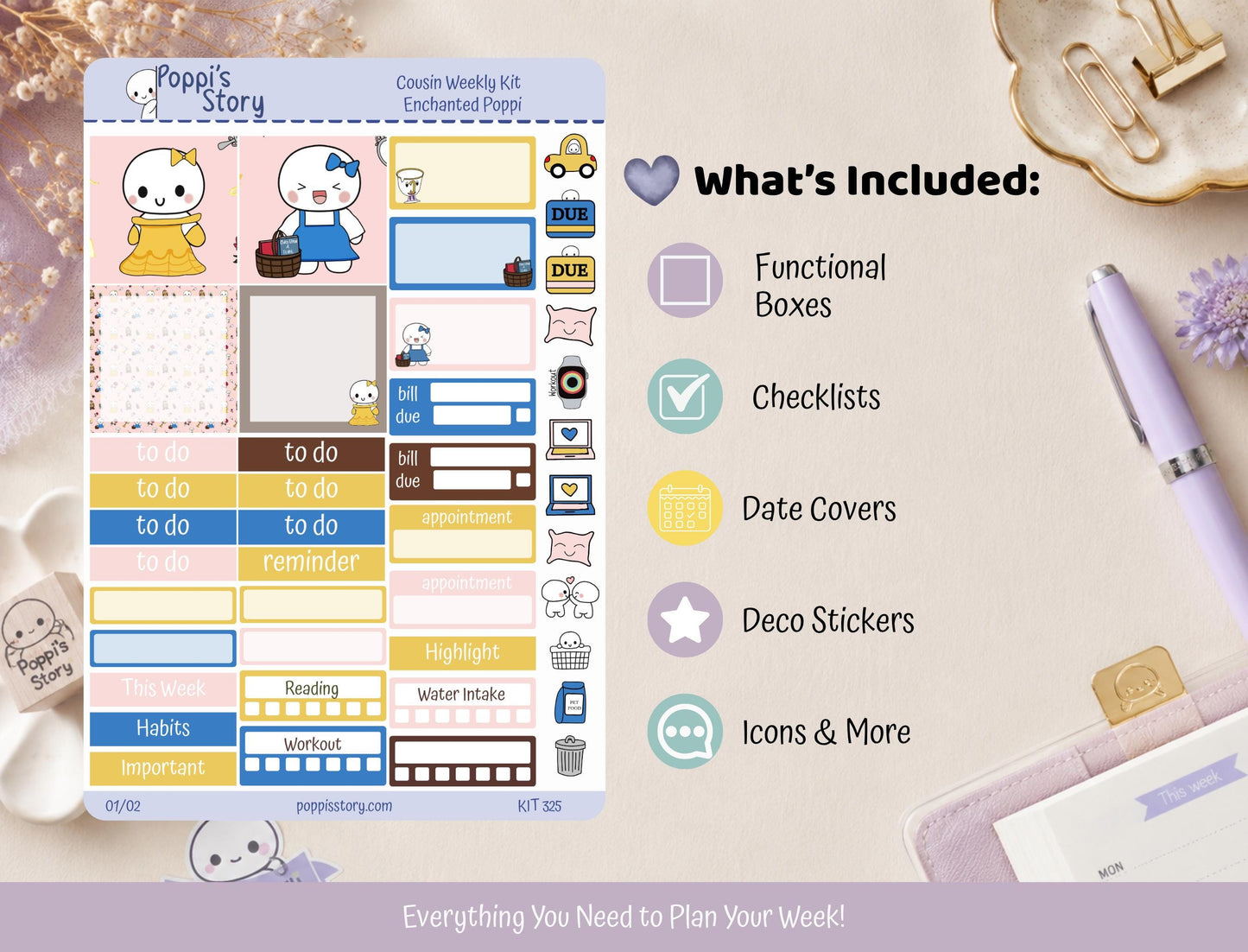 Enchanted Poppi Hobonichi Cousin Sticker Kit