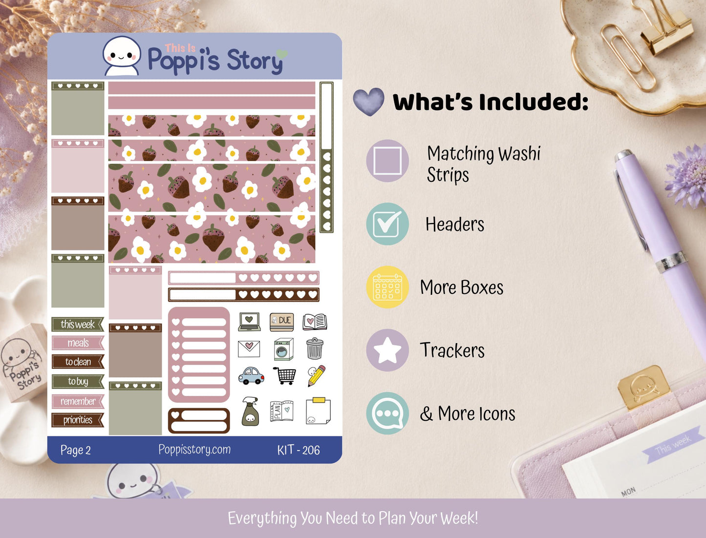 Hobonichi Weeks Strawberry Cafe Weekly Planner Stickers, Functional Cozy Kit