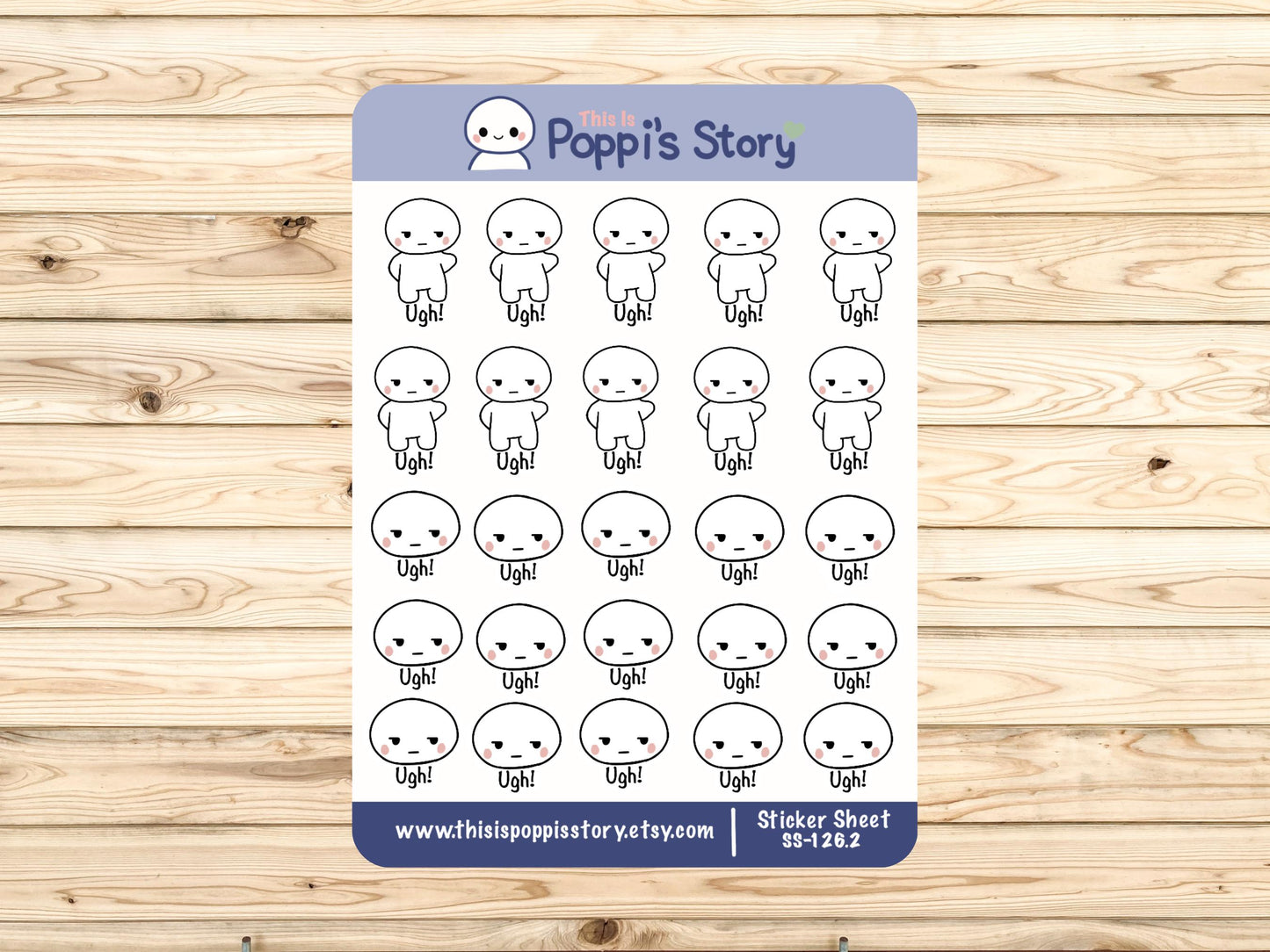 Poppi Ugh Mood Stickers, Annoyed Planner Journaling (Sticker Sheet)