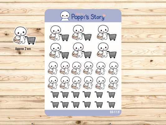 Poppi Shopping Cart Stickers, Kawaii Planner Icons, Errand Tracker, Matte Finish