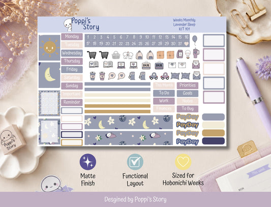 Lavender Sleep | Hobonichi Weeks Monthly Sticker Kit