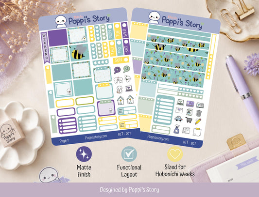 Bee Hobonichi Weeks Sticker Kit, Functional Planner Stickers, Washi Strips, Icons