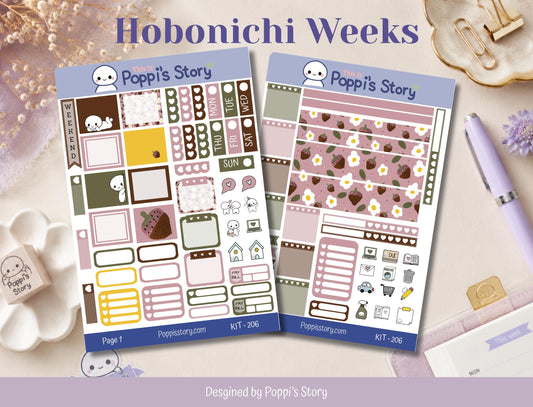 Hobonichi Weeks Strawberry Cafe Weekly Planner Stickers, Functional Cozy Kit