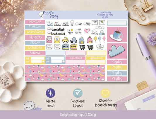 Moonlight Tea Party Hobonichi Cousin Monthly Sticker Kit