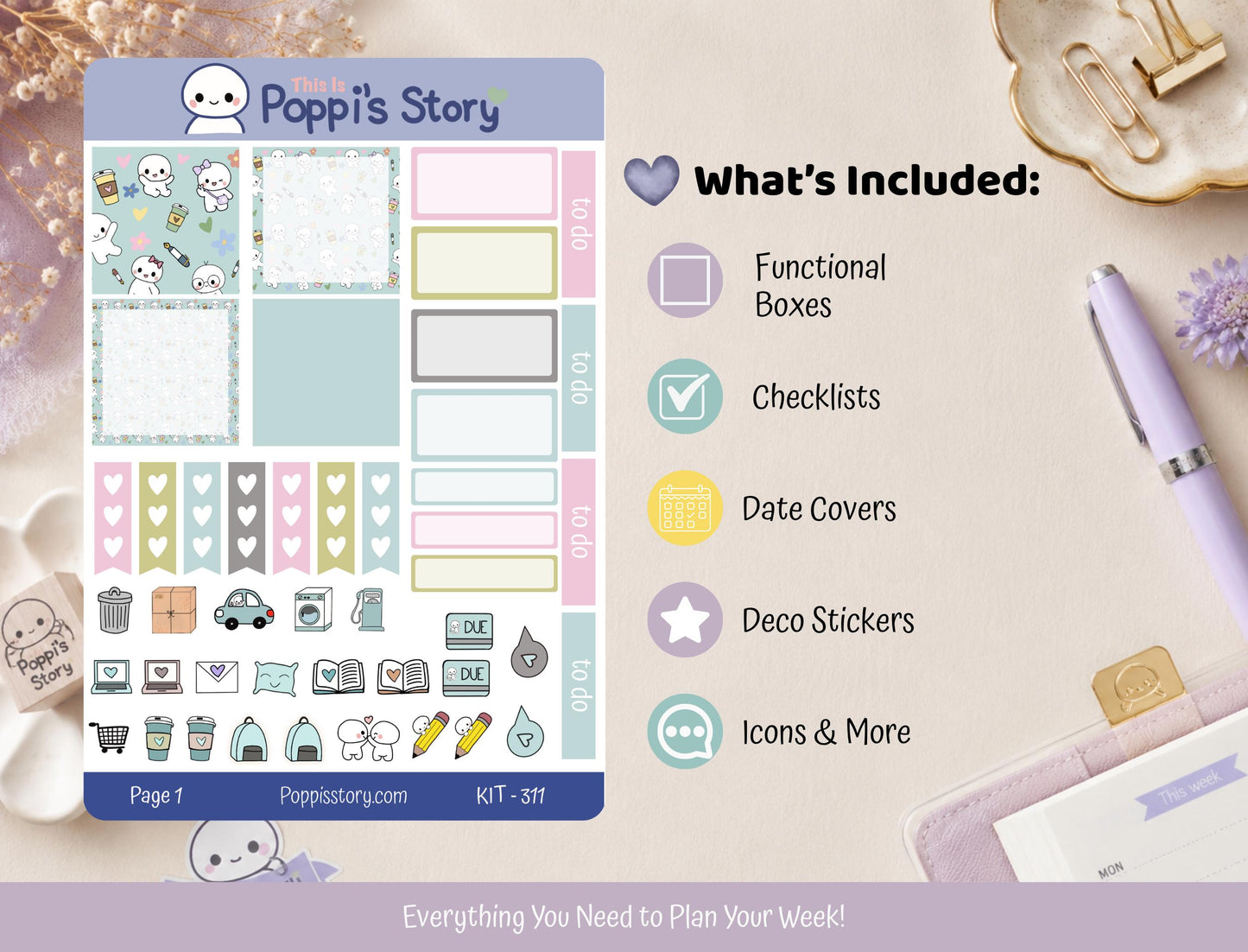 Poppi & Friends Hobonichi Cousin Sticker Kit