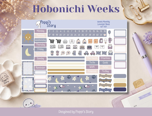 Lavender Sleep | Hobonichi Weeks Monthly Sticker Kit