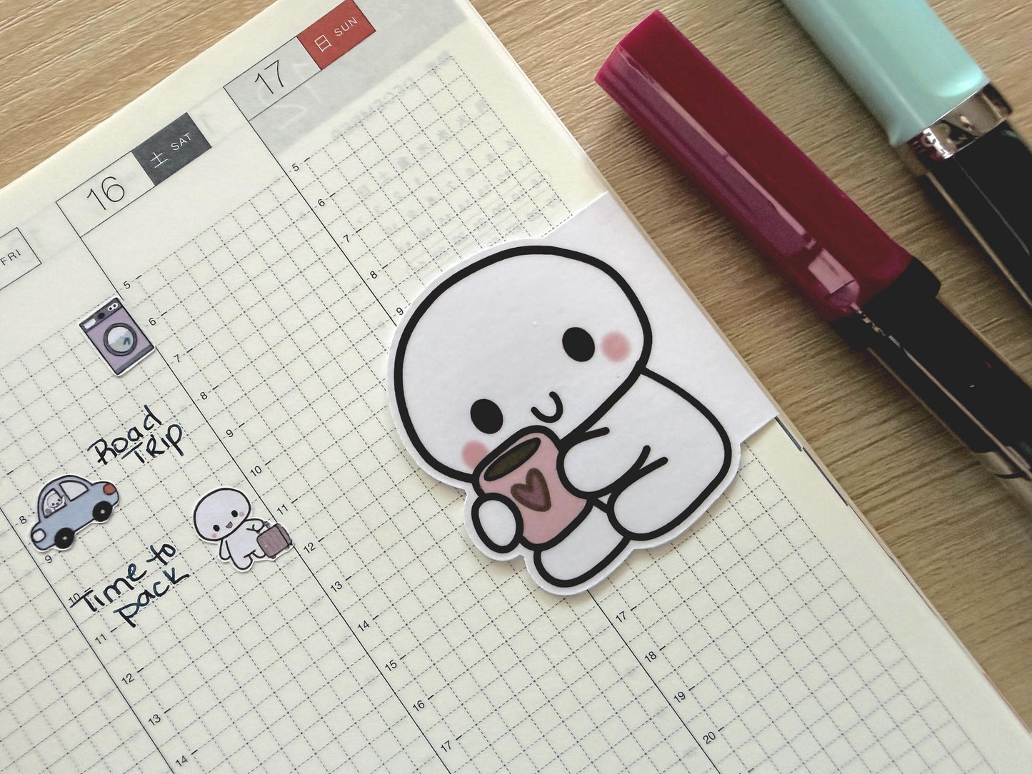 Poppi Magnetic Bookmark, Kawaii Coffee Lover Planner Clip, Book Accessory