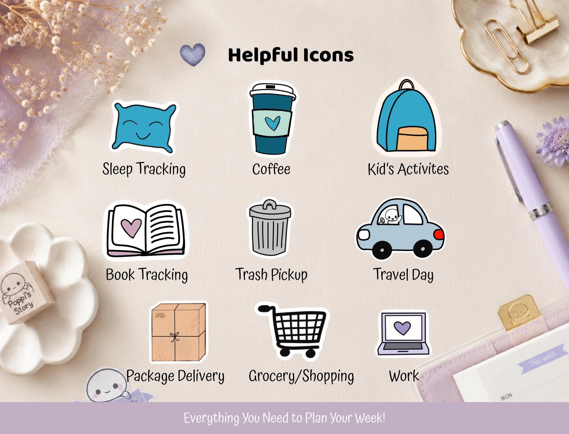 Pastel Skies Hobonichi Cousin Weekly Sticker Kit | Kawaii Cloud Planner Stickers (Matte)
