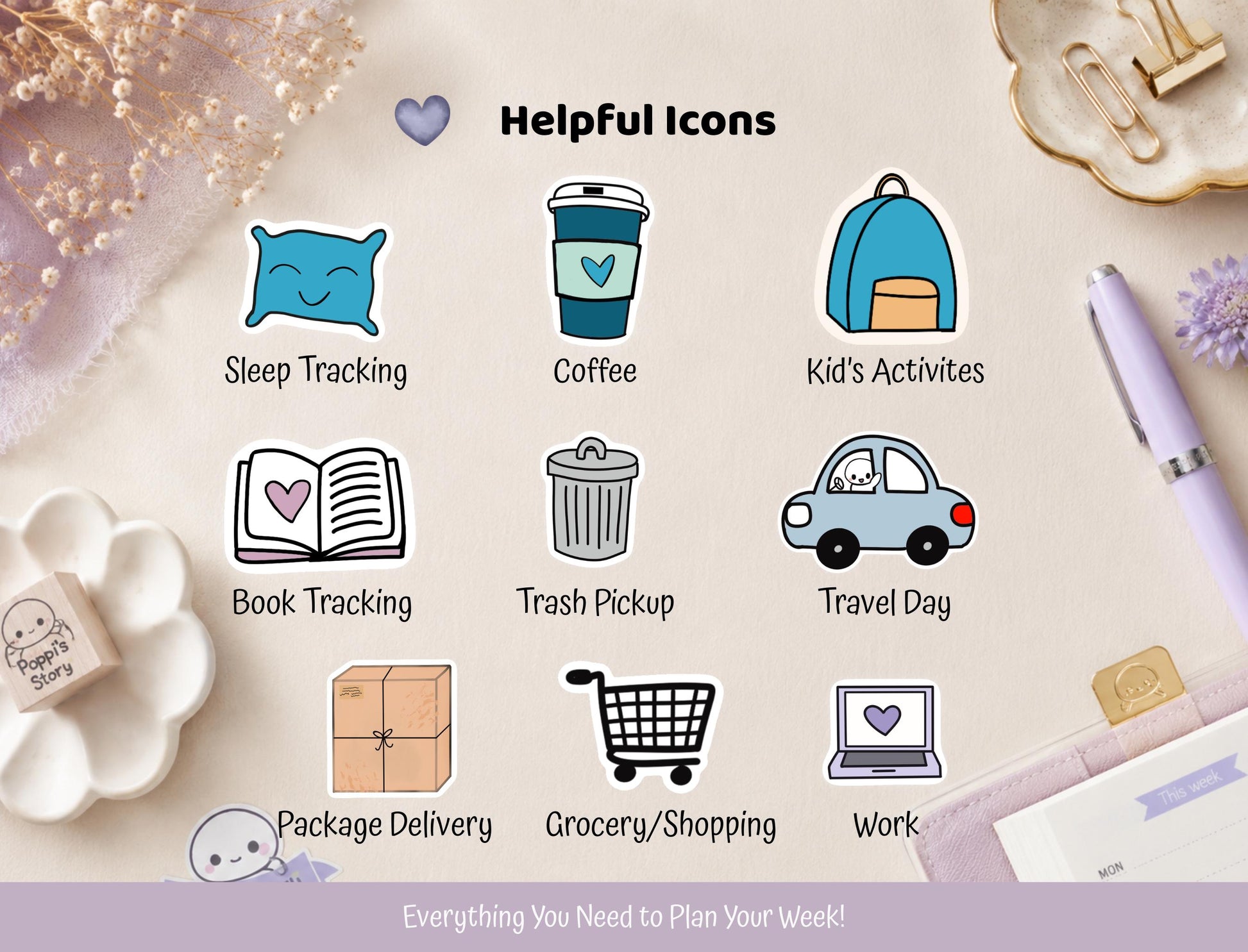 Lavender Sleep | Hobonichi Weeks Monthly Sticker Kit