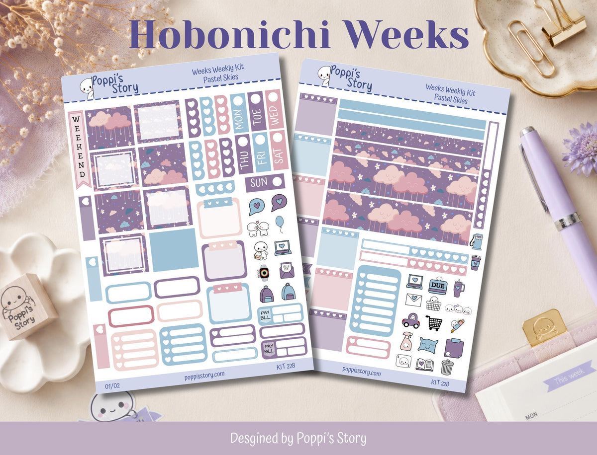 Pastel Skies Hobonichi Weeks Sticker Kit | Kawaii Cloud Planner Stickers (Matte)