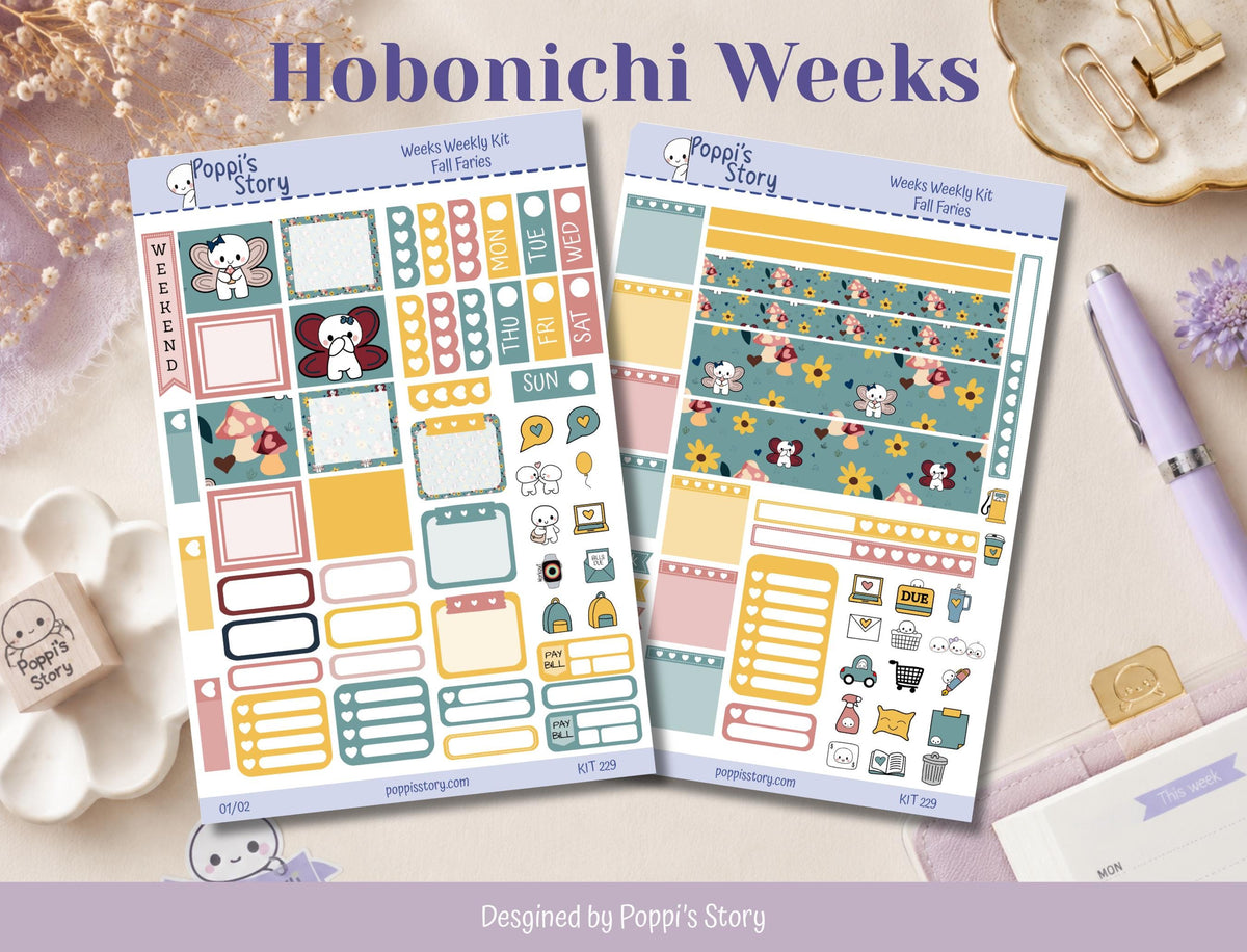 Fall Fairies Hobonichi Weeks Sticker Kit | Kawaii Autumn Planner Stickers (Matte)
