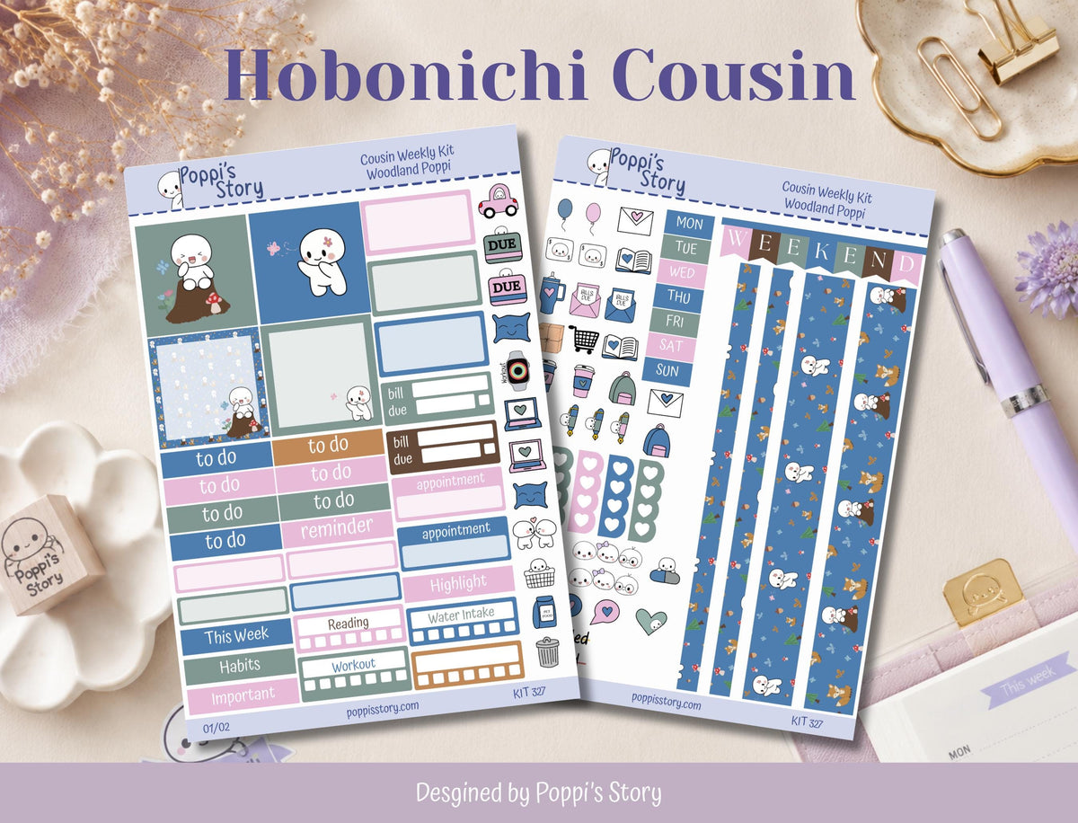 Woodland Poppi Hobonichi Cousin Weekly Sticker Kit | Kawaii Forest Planner Stickers (Matte)