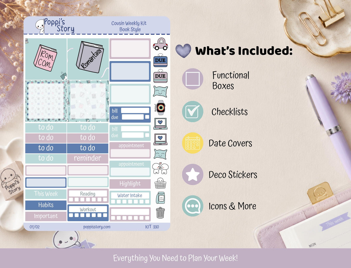 Hobonichi Cousin Weekly Sticker Kit | Book Lover Planner, Reading Tracker (Matte)