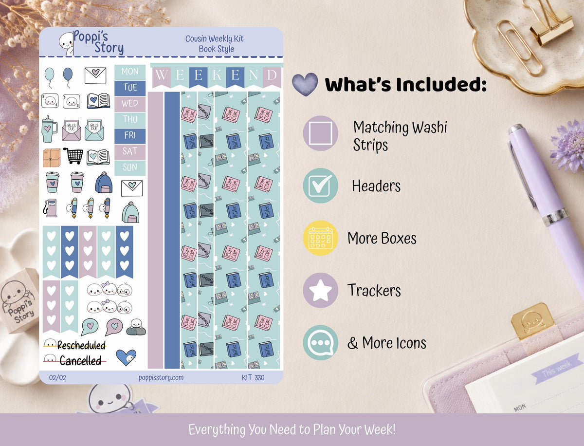 Hobonichi Cousin Weekly Sticker Kit | Book Lover Planner, Reading Tracker (Matte)