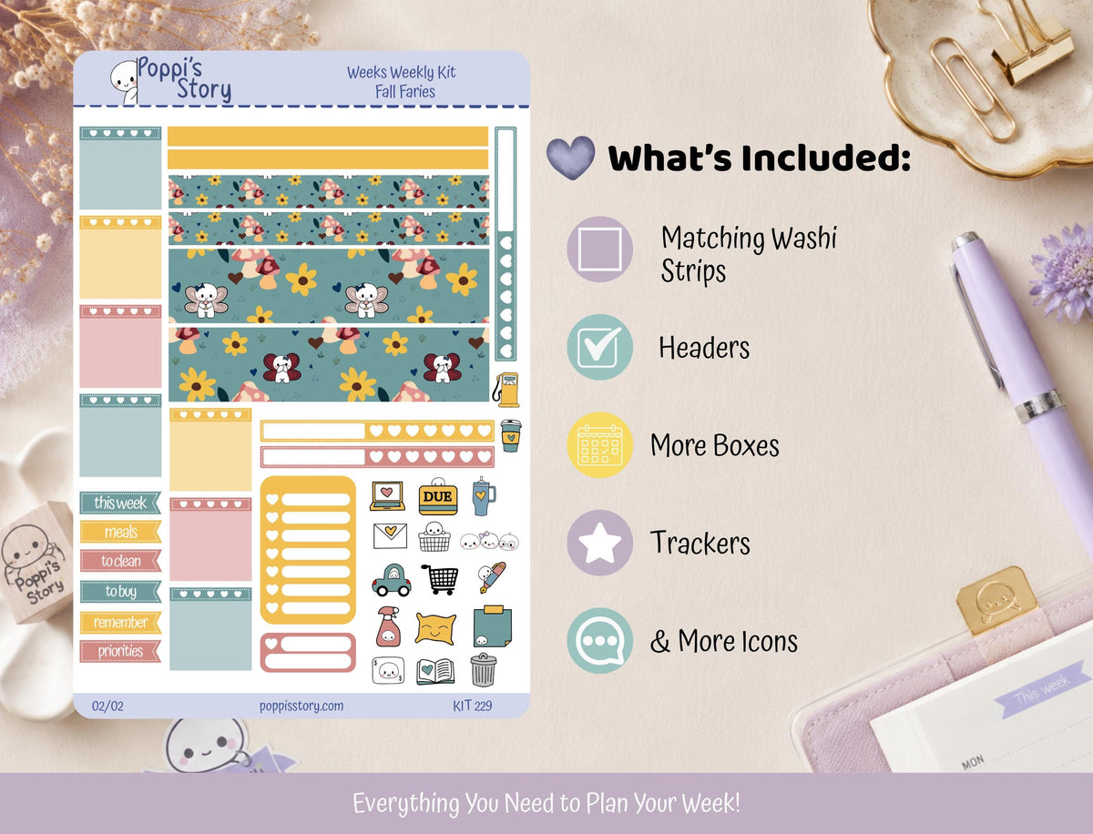 Fall Fairies Hobonichi Weeks Sticker Kit | Kawaii Autumn Planner Stickers (Matte)